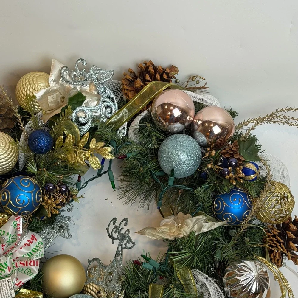 Festive Holiday Wreath with Gold and Silver Accents